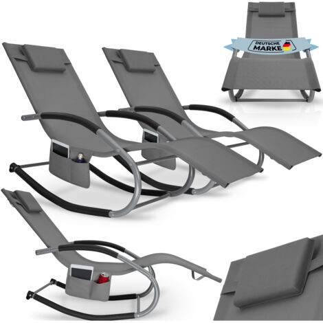 Lot 2 chaises longues de jardin ergonomique avec balancement gris