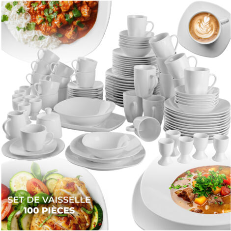 Service de 100 pièces en porcelaine émaillée pour 12 personnes