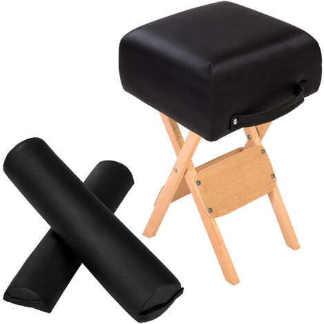 Ensemble Tabouret pour table de massage avec 2 Coussins de massage en bois solide et cuir synthétique