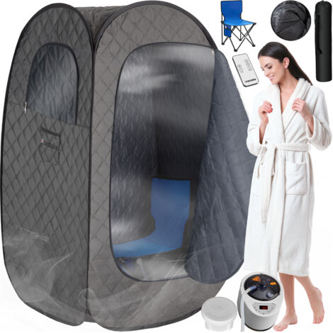 Tectake – Sauna à vapeur mobile 1000W pliable – 2 compartiments de rangement – Télécommande avec minuterie – 15 niveaux de température – Dimensions 84x84x145cm
