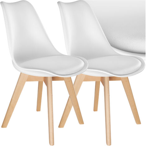 Tectake – Lot de 2 chaises salle à manger ergonomiques – Design scandinave blanc – Pieds en bois massif – Confort optimal avec rembourrage épais (1/5)