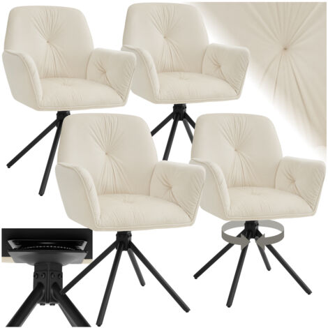 Lot de 4 chaises pivotantes 360° en velours rembourrées crème/noir (1/5)