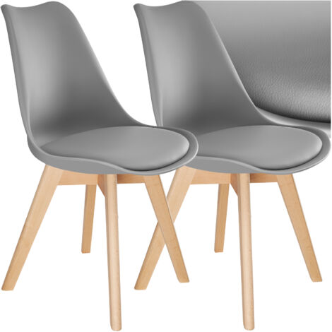 Tectake – Lot de 2 chaises salle à manger scandinaves – Assise ergonomique en polypropylène – Pieds en bois massif – Couleur gris – Dimensions 49x53x82cm (1/5)