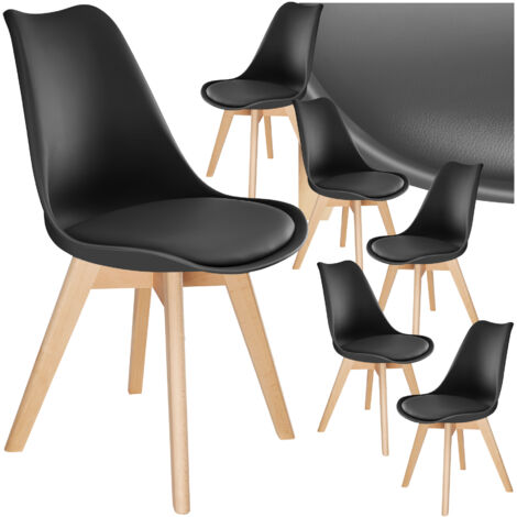 Tectake – Lot de 6 chaises salle à manger ergonomiques – Design scandinave noir – Pieds en bois massif – Confort optimal – Hauteur d'assise 46 cm (1/5)