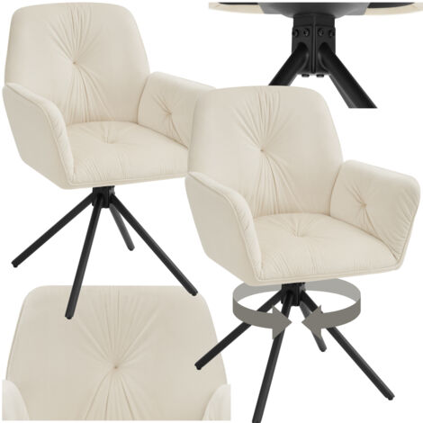 Lot de 2 chaises pivotantes 360° en velours rembourré crème/noir (1/5)