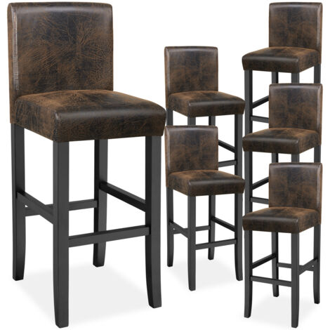 Lot de 6 tabourets bar bois simili cuir avec dossier marron foncé (1/5)