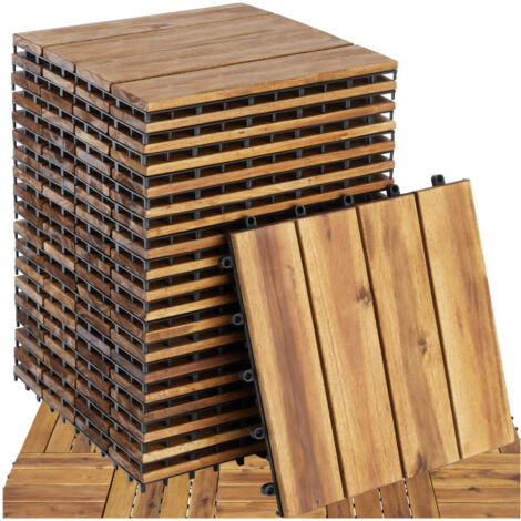Tectake – Lot de 20 dalles terrasse en bois d'acacia 31x31cm – 4 lamelles – Montage rapide sans outils – Surface antidérapante