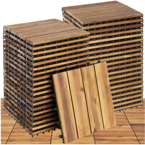 Tectake – Lot de 40 dalles en bois d'acacia 31x31cm – Surface antidérapante – Montage rapide sans outils – Résistantes aux intempéries