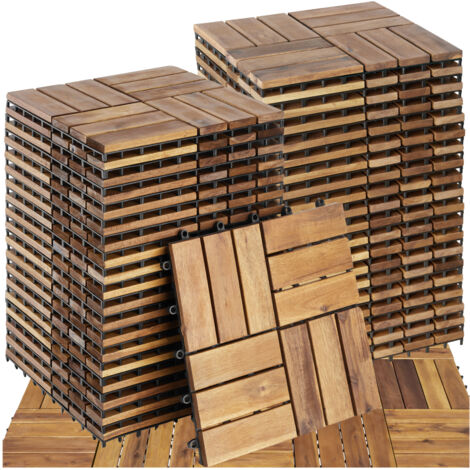 Tectake – Ensemble de 40 dalles terrasse en bois d'acacia 31 x 31 cm – Système clipsable – Résistant aux intempéries – Drainage efficace