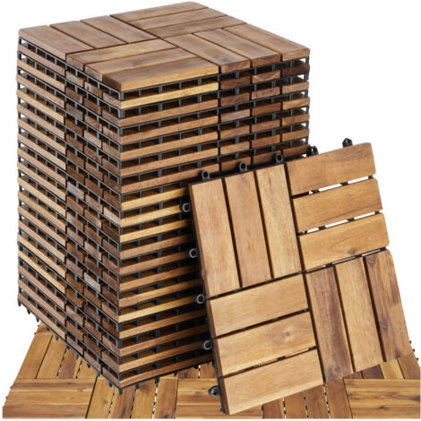 Tectake – Ensemble de 20 dalles terrasse en bois d'acacia 31 x 31 cm – Système de clipsage rapide – Résistantes aux intempéries – Drainage efficace