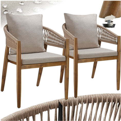 Lot de 2 chaises jardin au design corde housses déperlantes sable