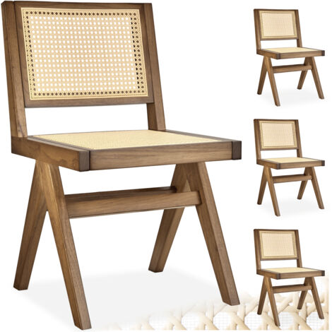 Lot 4 chaises en bois avec cannage viennois design boho chêne clair (1/5)