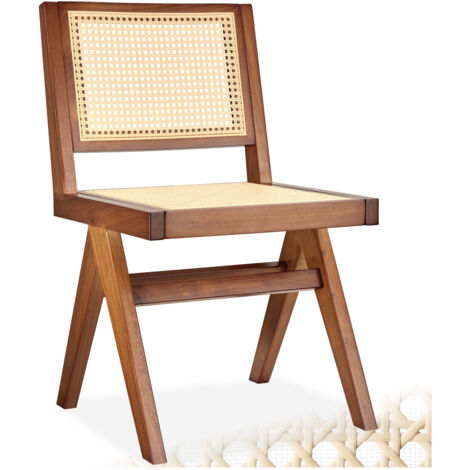 Chaise en bois avec cannage viennois design boho chêne foncé (1/5)