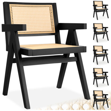 Lot 6 chaises de salle à manger cannage viennois style boho noir (1/5)