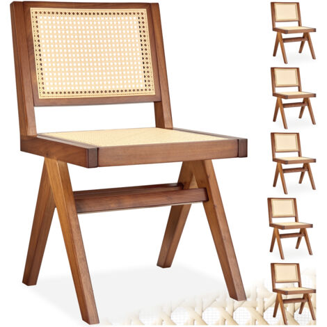 Lot 6 chaises en bois avec cannage viennois design boho chêne foncé (1/5)