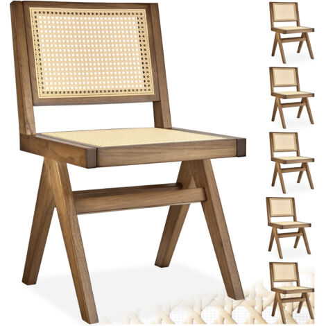 Lot 6 chaises en bois avec cannage viennois design boho chêne clair (1/5)