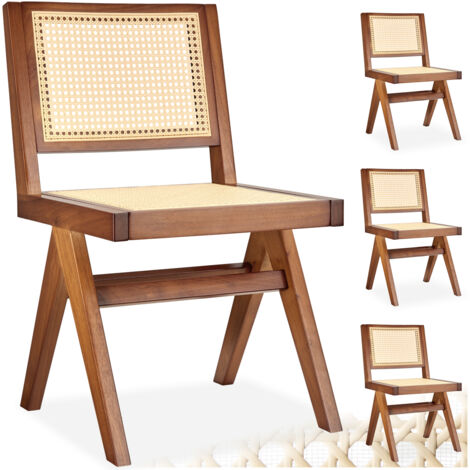 Lot 4 chaises en bois avec cannage viennois design boho chêne foncé (1/5)
