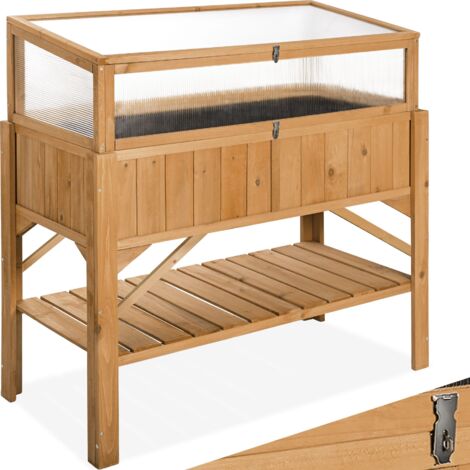 Tectake – Carré potager sur pied en bois de pin imprégné – Dimensions 119x53x90 cm – Capacité 120 kg – Espace de rangement intégré