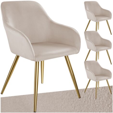 Ensemble de 4 chaises rembourrées aspect velours taupe/or