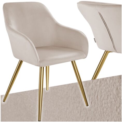 Chaise rembourrée aspect velours style scandinave taupe/or