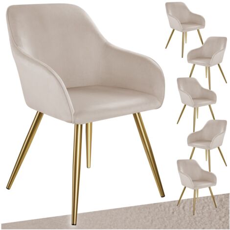 Ensemble de 6 chaises en polyuréthane aspect velours taupe/or