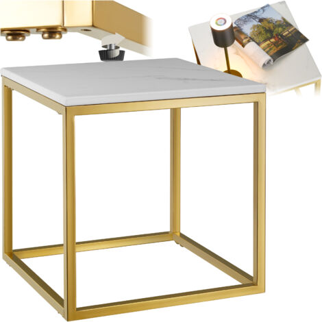Table d'appoint en marbre carrée réglable hauteur blanc et doré (1/5)