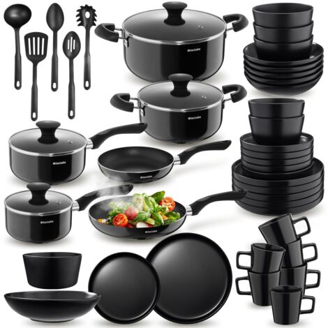 Set de cuisine pour 6 personnes avec vaisselle et casseroles 45 pièces