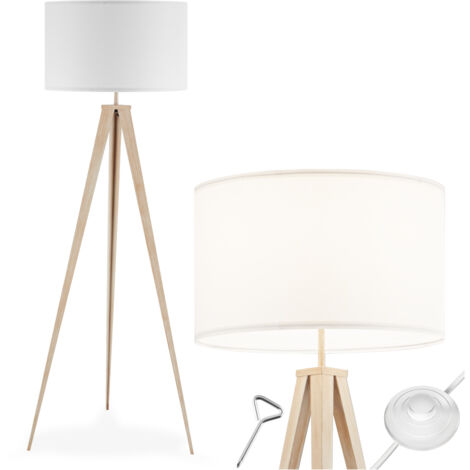 Lampadaire abat-jour en tissu et trépied patins doux pour le sol chêne