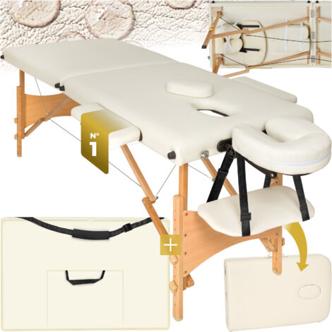 Table de massage portable pliante en bois et cuir synthétique beige