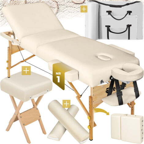 Table de massage portable pliante en bois et cuir synthétique beige