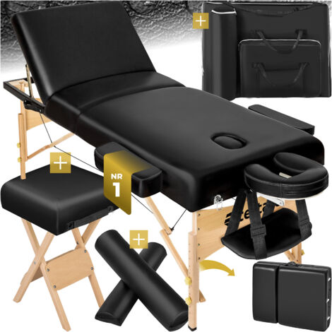 Table de massage portable pliante en bois et cuir synthétique noir