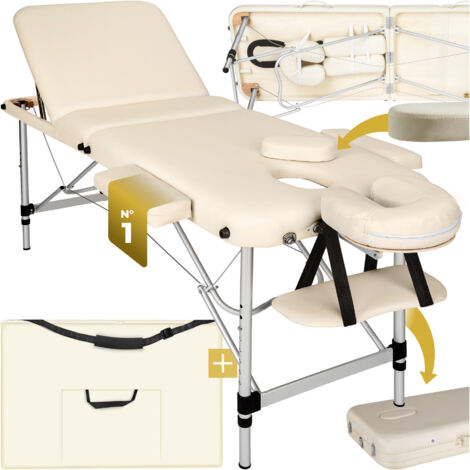 Table de massage pliante aluminium et cuir synthétique réglable, beige