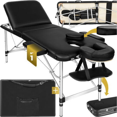 Table de massage pliante aluminium et cuir synthétique, réglable, noir