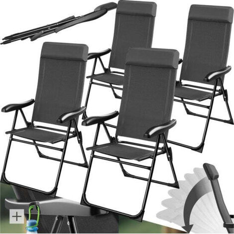 Lot 4 chaises de camping pliables en aluminium avec appui-tête