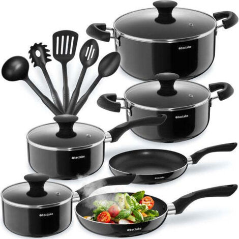 Batterie de cuisine aluminium avec couvercles en verre 15 pièces
