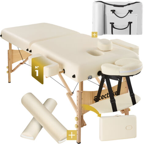 Table de massage portable pliante en bois et cuir synthétique beige