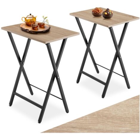 Ensemble de 2 tables d’appoint pliables pieds réglables bois clair