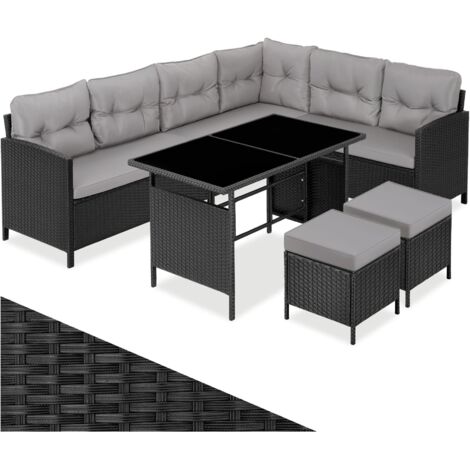 Canapé de jardin lounge en rotin 6-8 places noir/gris