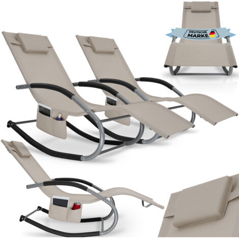 Lot 2 chaises longues de jardin ergonomique avec balancement beige