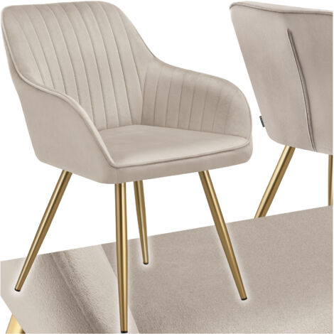 Chaise de salle à manger aspect velours matelassé taupe/or (1/5)
