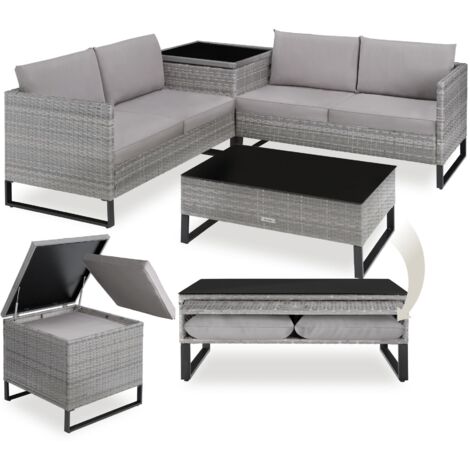 Canapé de jardin pour 4 personnes en polyéthylène et acier gris