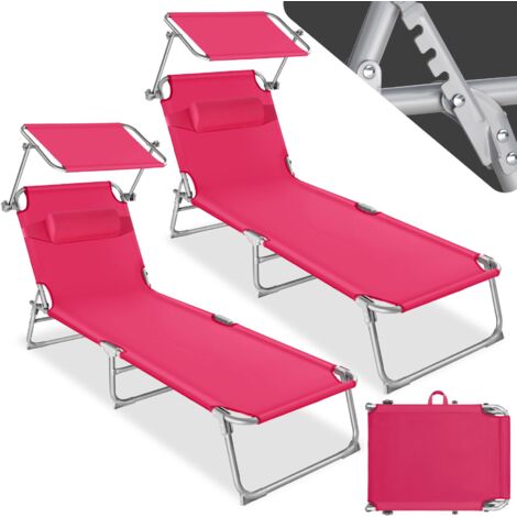 Lot 2 transats de jardin acier pare-soleil réglable polyester rose vif