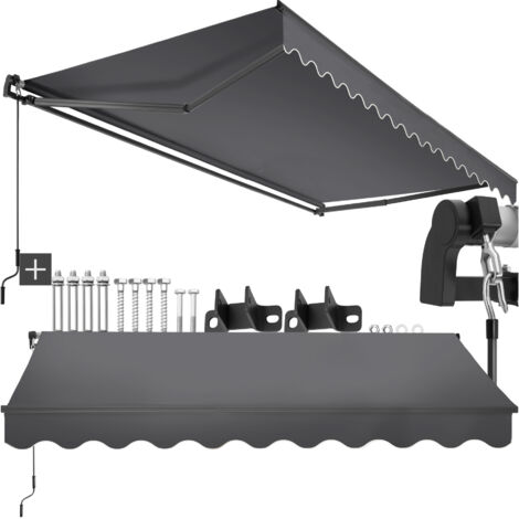 Store banne à bras articulé avec tissu déperlant 300x250cm gris foncé