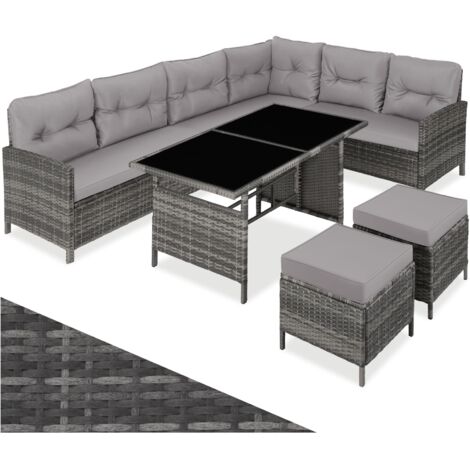 Canapé de jardin lounge en rotin 6-8 places gris/beige