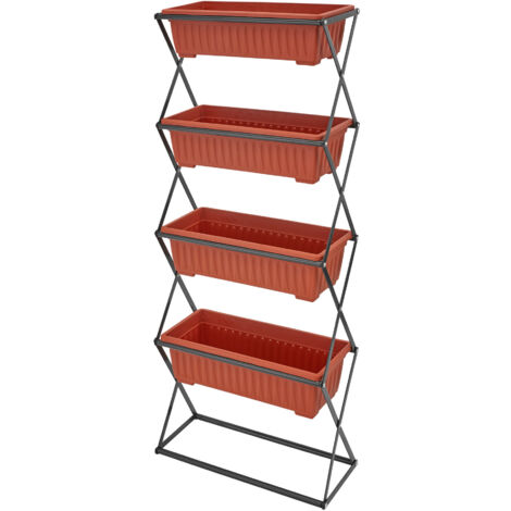 Jardinière verticale avec 4 grands bacs à fleurs polypropylène marron