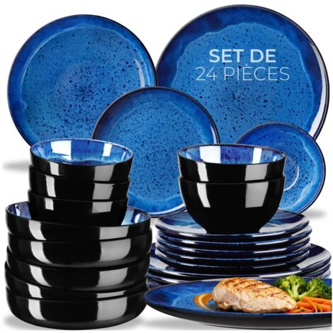 Set de vaisselle 24 pièces en faïence 6 personnes fait main bleu