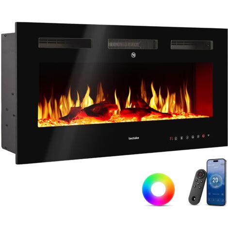Cheminée murale électrique avec thermostat intégré 106,5x12x43 cm noir (1/5)