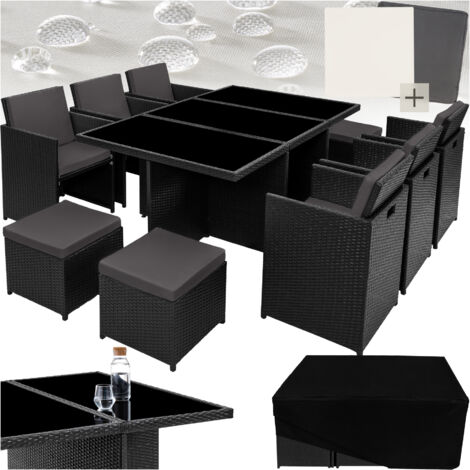 Tectake – Salon de jardin pliable en aluminium – Housse de protection incluse – 6 à 10 places – Dimensions table 178x114cm – Coussins hydrofuges