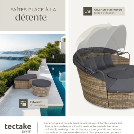 Bain de soleil rond modulable SANTORIN - marron naturel/gris foncé