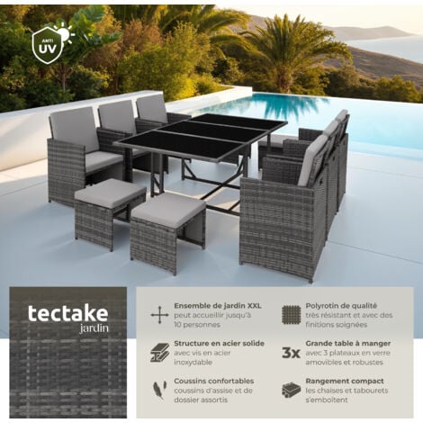 Salon de jardin TECTAKE - Pour 6 à 10 personnes - Gris